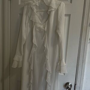 Elegant White Ruffled Sheer Dress